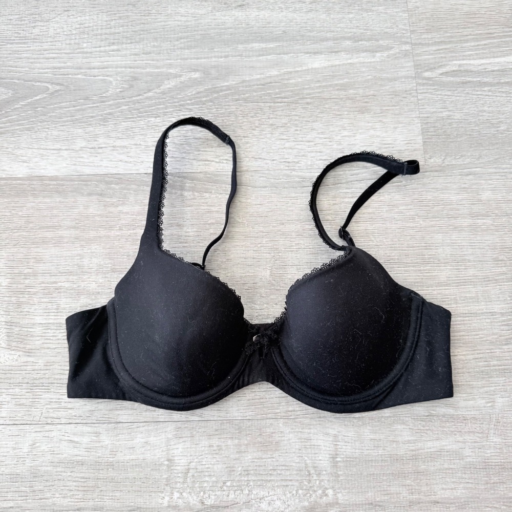 Victoria's Secret Body by Victoria Lined Demi Bra Black Lace Trim 34B